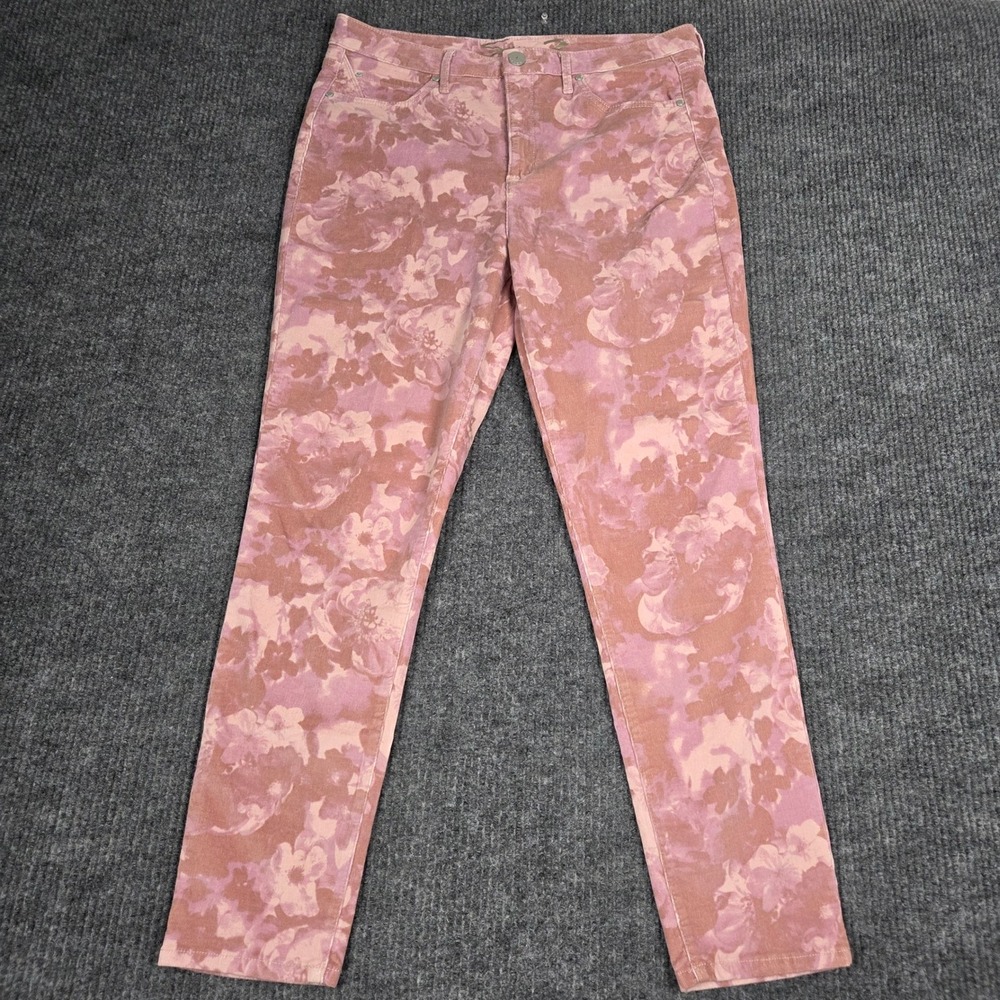 Seven7 Womens Ultra High Rise Skinny Corduroy Pants Pink Floral Size 14
